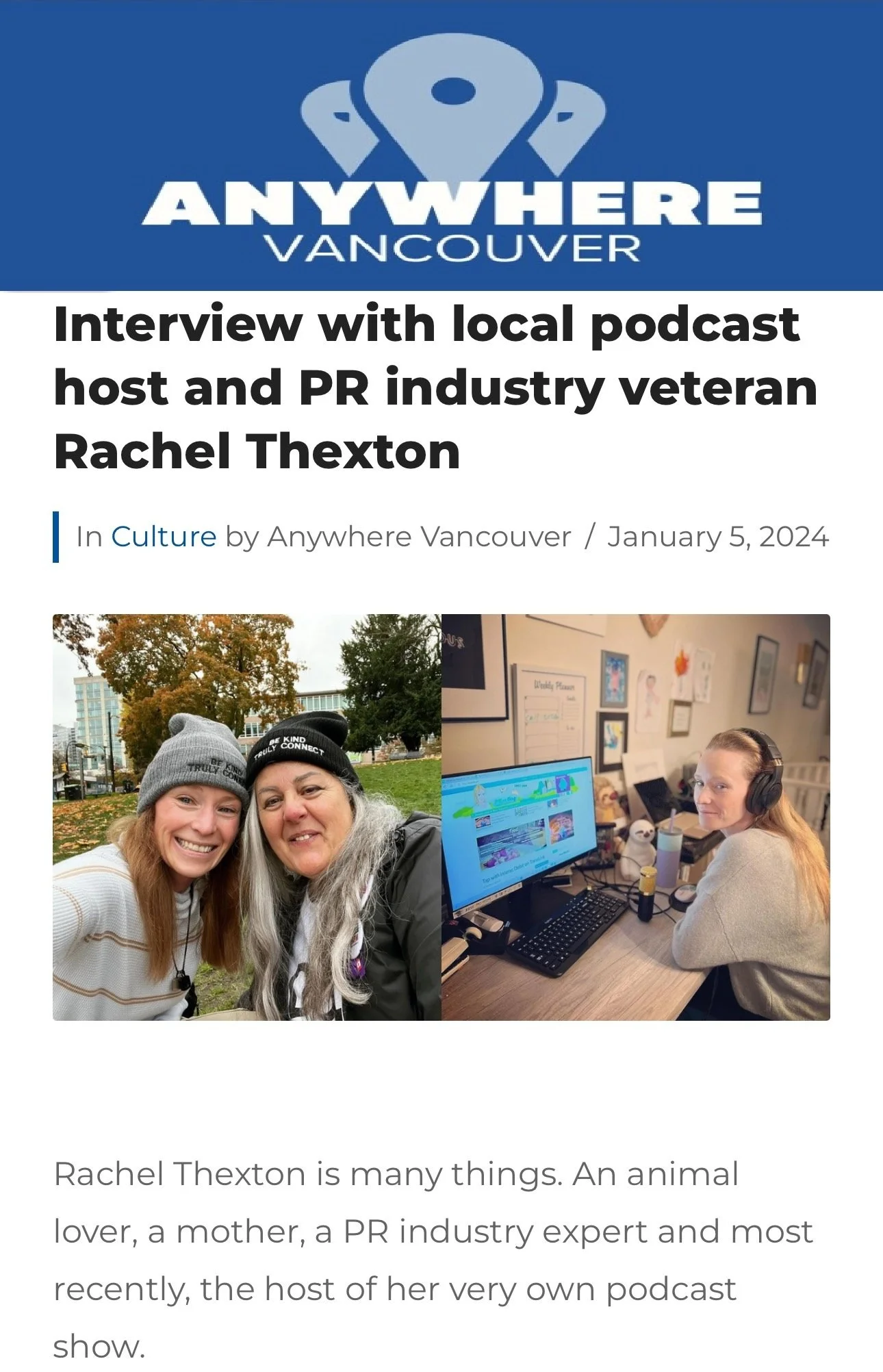 Anywhere Vancouver interview with Rachel Thexton